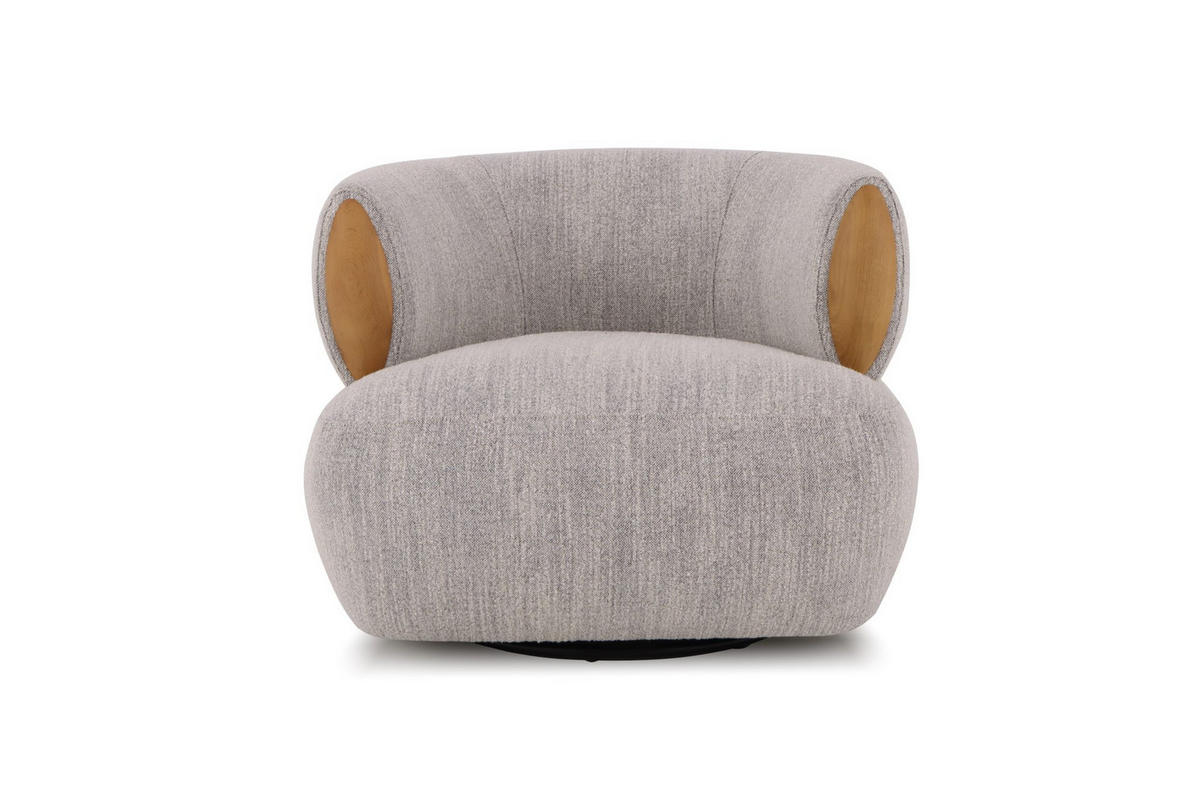 DREHSESSEL Theo, Natur Massiveiche + grauer Stoff - Grau, Holz (91/71/86cm) - WOODEK