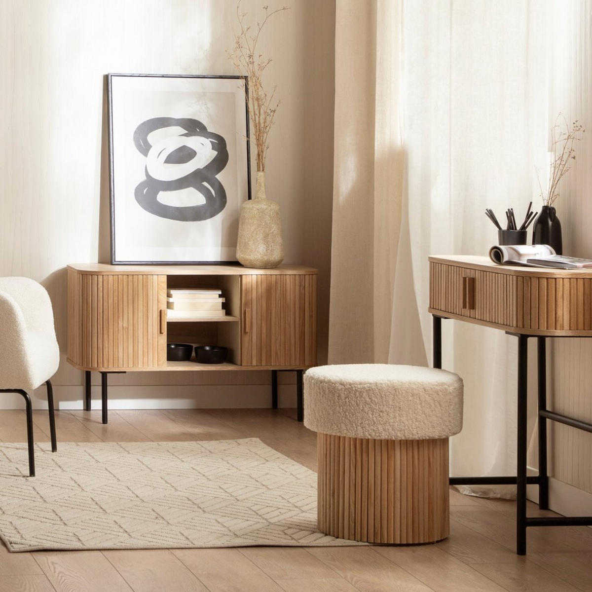 POUF Naira Weiß 43 cm x 45 cm - Weiß, Textil (43/45/43cm)