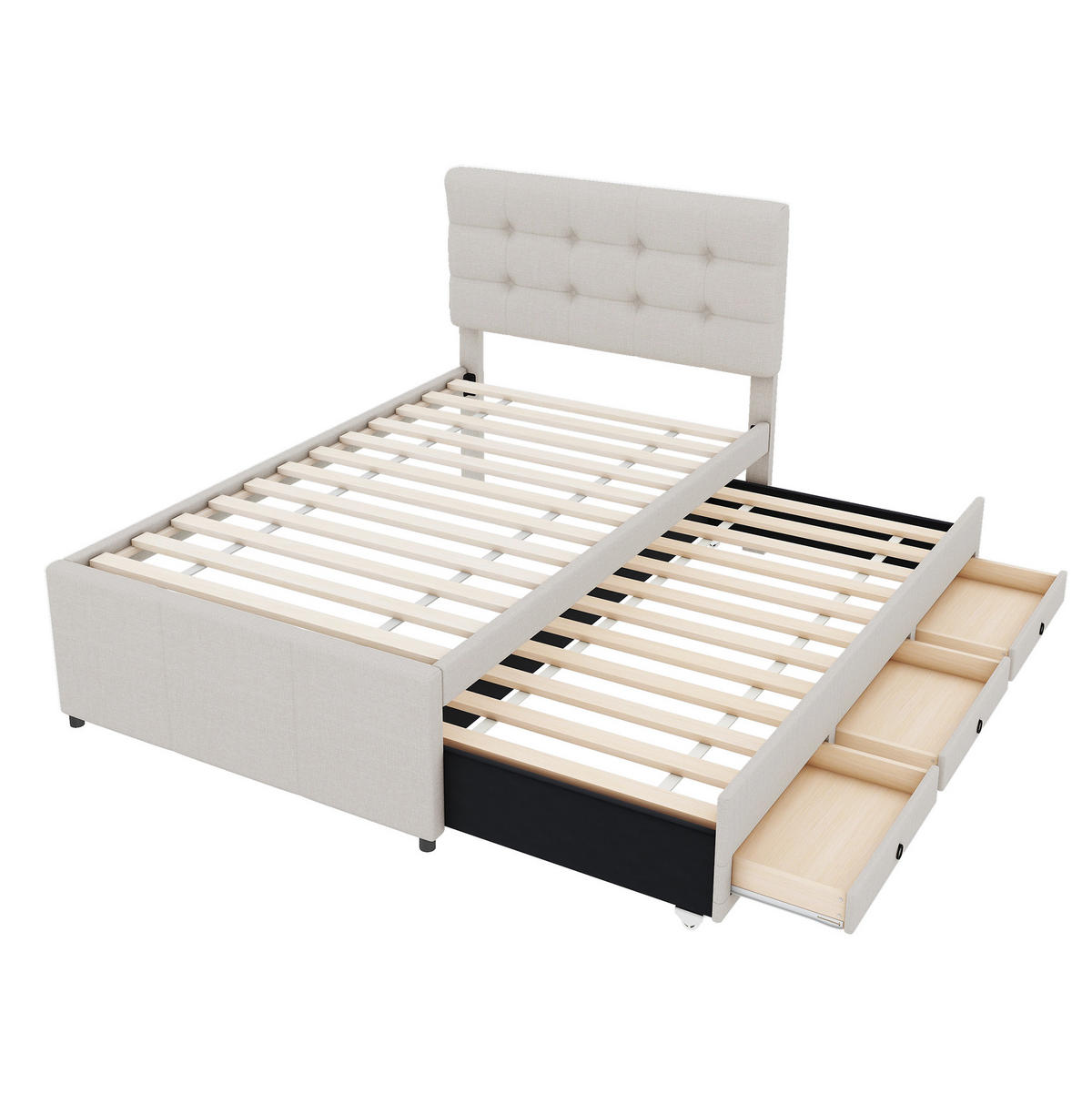 POLSTERBETT 90/200 cm Beige aus Leinen mit Ausziehbett - Beige, Textil (90/200cm) - OKMYHOME