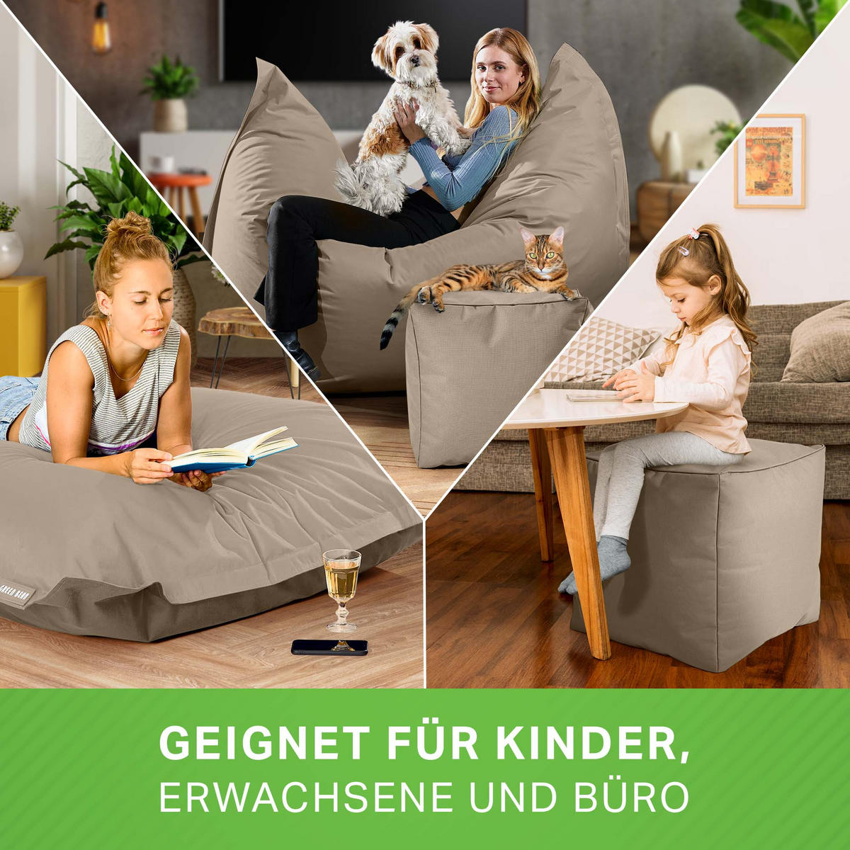 XXL-SITZSACK + Pouf 2er Set - 140x180cm - Taupe, Textil (140/25/180cm) - Green Bean