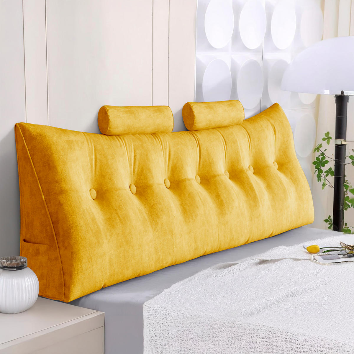 KEILKISSEN mit einem runden Kissen 3er-Set Samt Gelb 200cm - Gelb, Textil (20/200cm) - Vercart