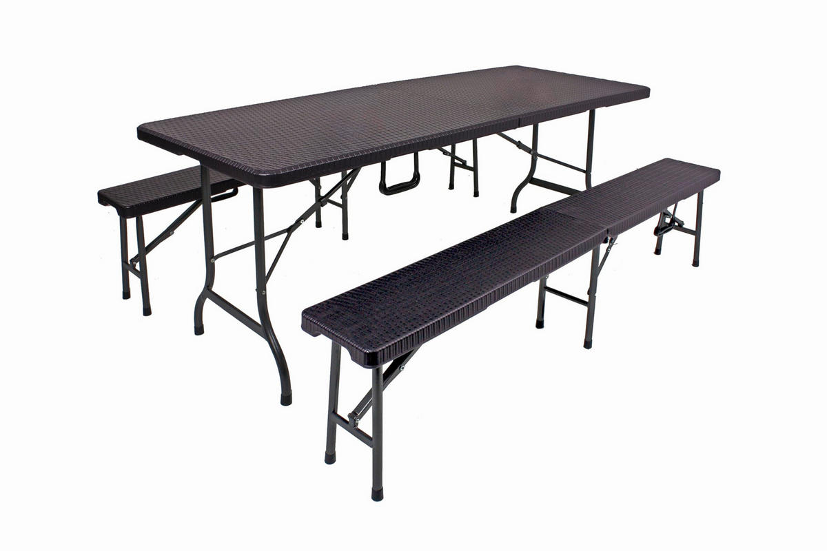 BIERZELTGARNITUR Rita 3-teilig Tisch & 2x Bank Schwarz - Schwarz, Kunststoff - DELUKE