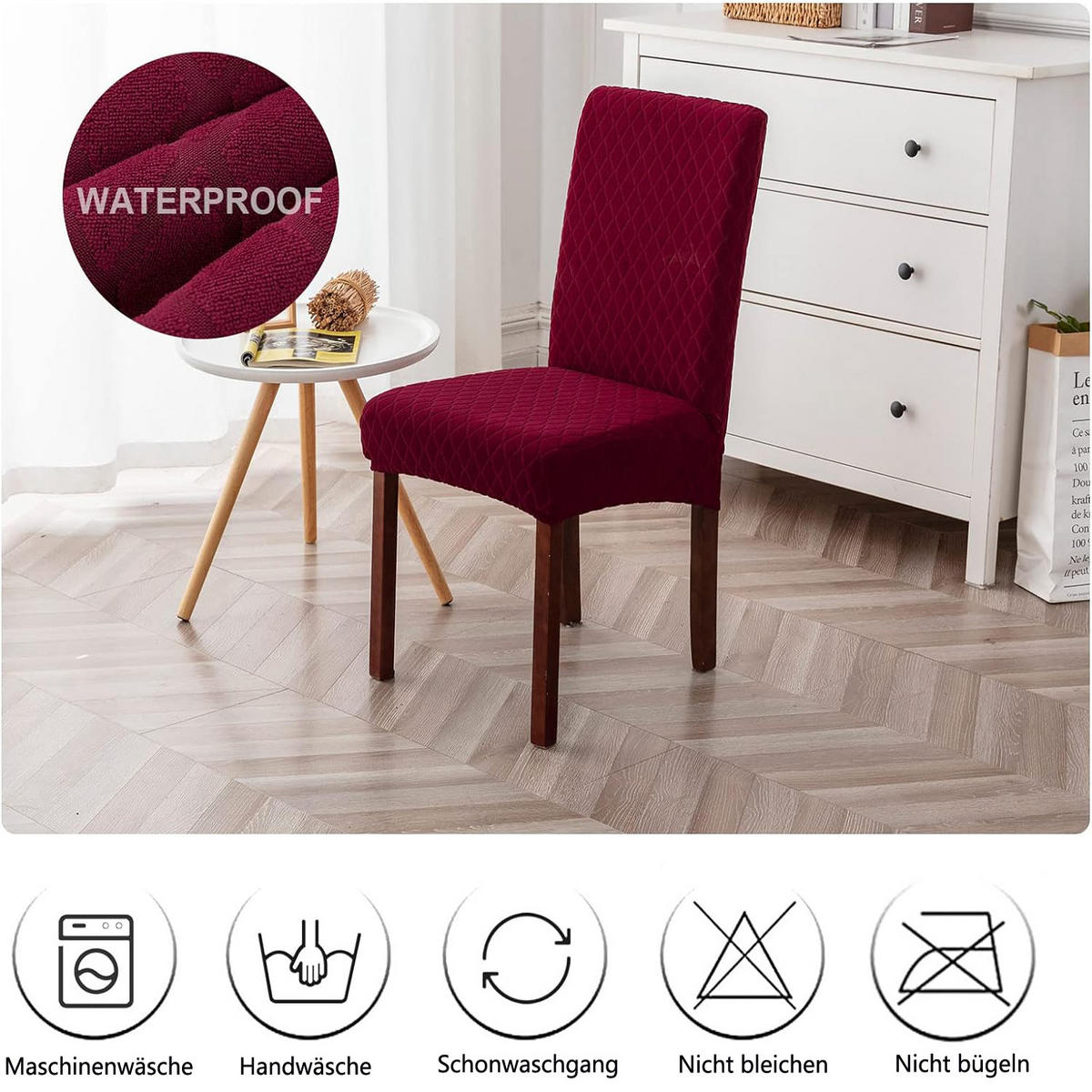 STUHLHUSSE Premium Wasserdicht Stretch Stuhlbezug Bordeauxrot 2 Stück - Weinrot, Textil (45/45cm) - Kaket