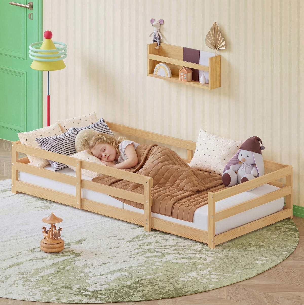 KINDERBETT 90/200 cm aus Kiefer massiv mit 4-seitiger Sicherheitsumrandung Natur - Naturfarben, Holz (90/200cm) - Modenvie
