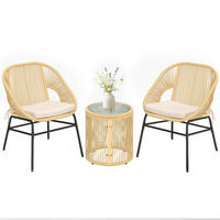 BISTROTSET 3tlg DE-13698 mit Glastisch und Polsterkissen Beige - Beige, Metall - ComfortXL