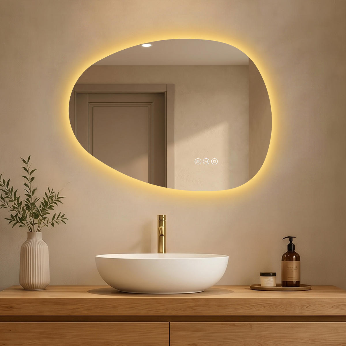 BADEZIMMERSPIEGEL mit Beleuchtung 60/45 cm asymmetrisch LED dimmbar mit Antibeschlag - Transparent, Glas (45/60/2.5cm) - S'AFIELINA