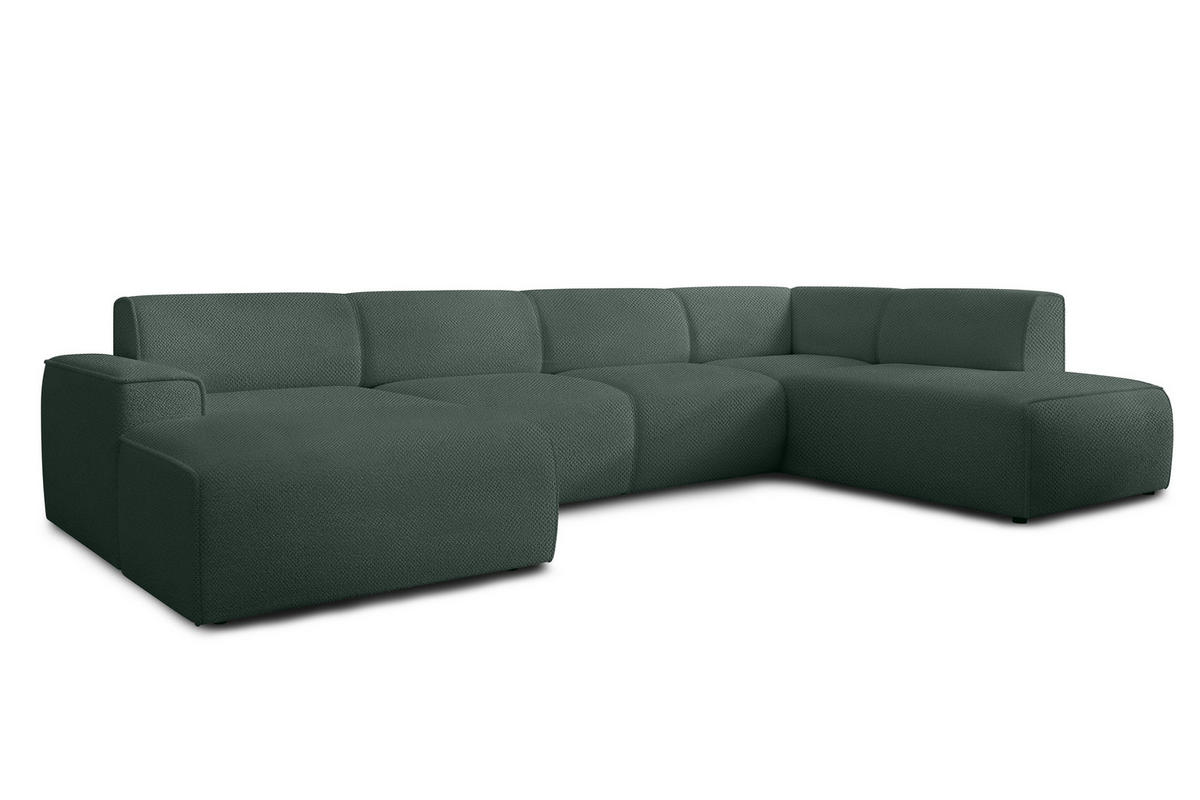 WOHNLANDSCHAFT Didim Grün 378/220/78 cm – großes Sofa stilvoll & bequem R - Schwarz/Grün, Kunststoff/Textil (378/78/220cm) - AX Living