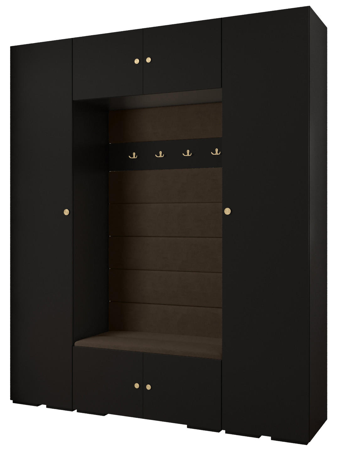 Abiks Möbel Garderoben-Set Schwarz, Braun, Gold 200x236.7x47 cm