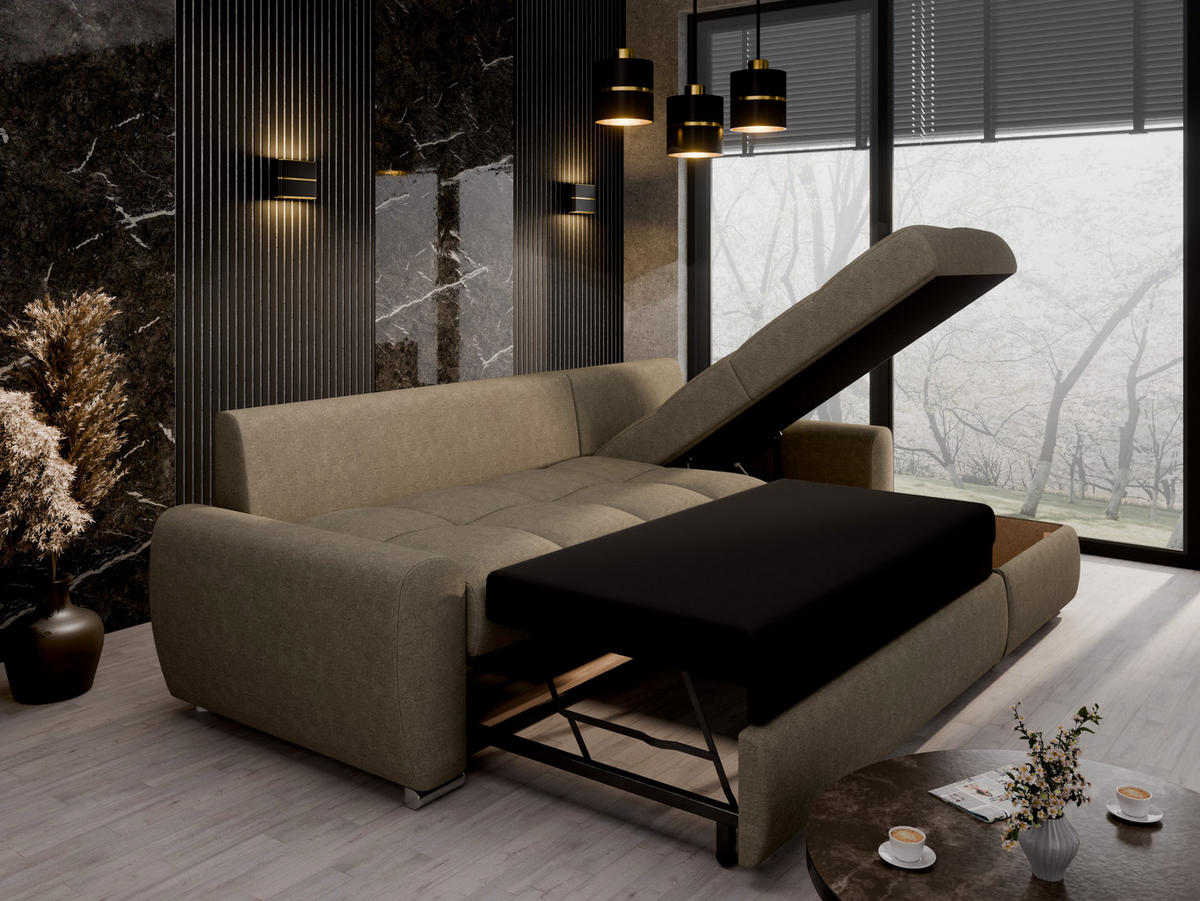 ECKSCHLAFSOFA Lunar Schlafsofa mit Bettkasten, Dunkelbraun - Dunkelbraun, Holz (237/166cm) - Panda Möbel