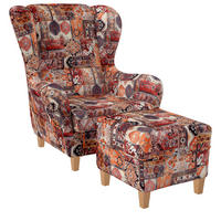 OHRENSESSEL Sofia Relaxsessel mit Hocker | Design Samt-Velours Orient Terra - Dunkelorange, Textil (92/68/95cm) - Supellex