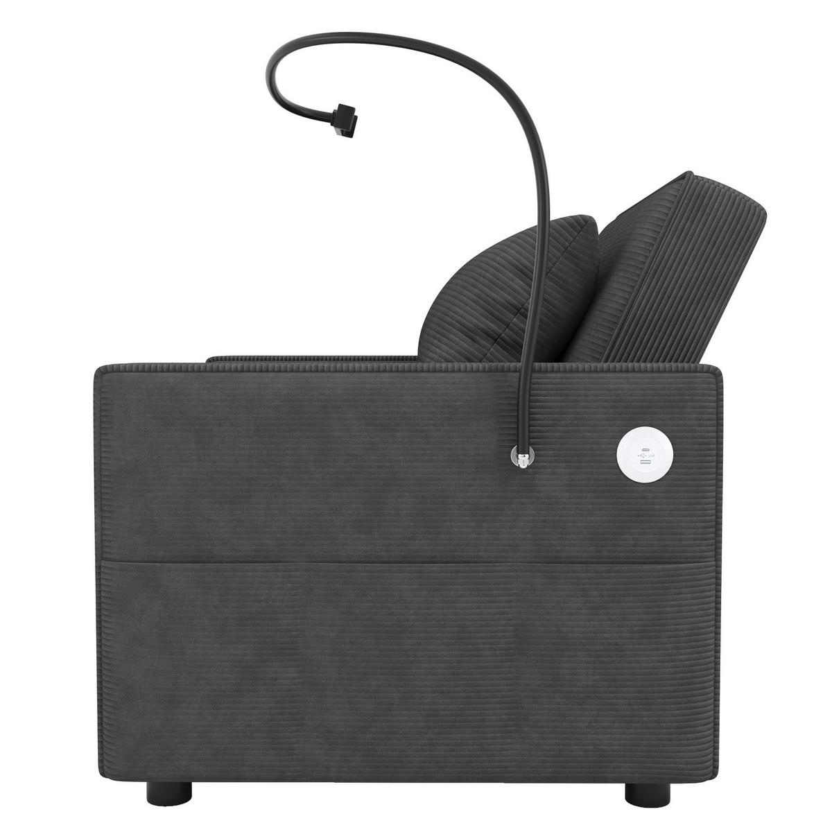 SCHLAFSOFA aus Cord 93x150x85 cm Grau mit USB-, Type-C-Anschluss, 360°-Handyhalter und Beistelltisch - Grau, Textil (150/85/93cm) - Modfu