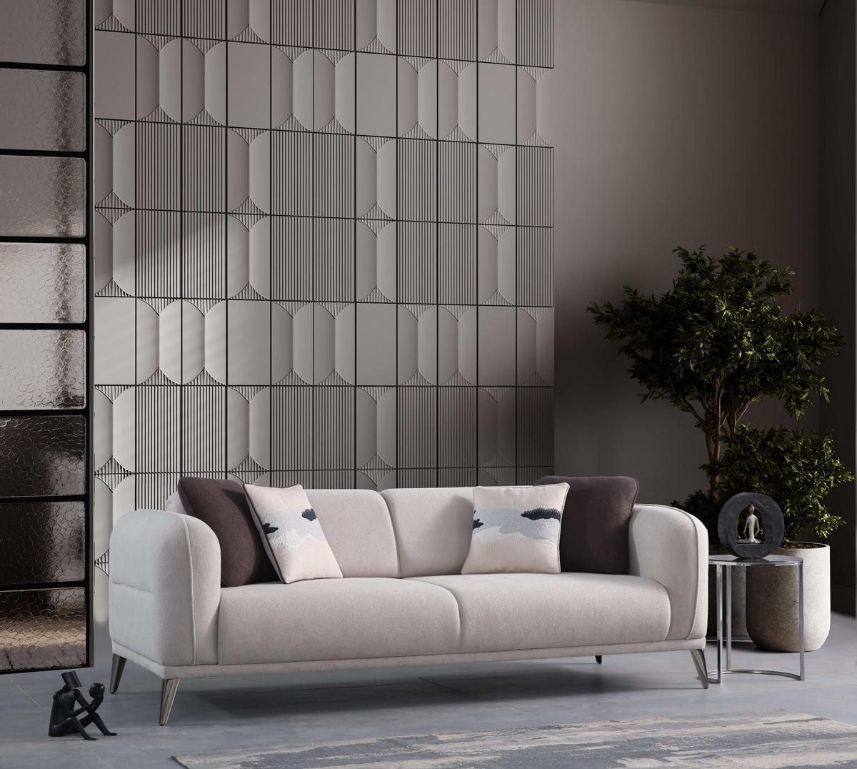 3-SITZER Sofa LUMINA, Creme - Creme, Leder/Kunststoff (230/82/93cm)