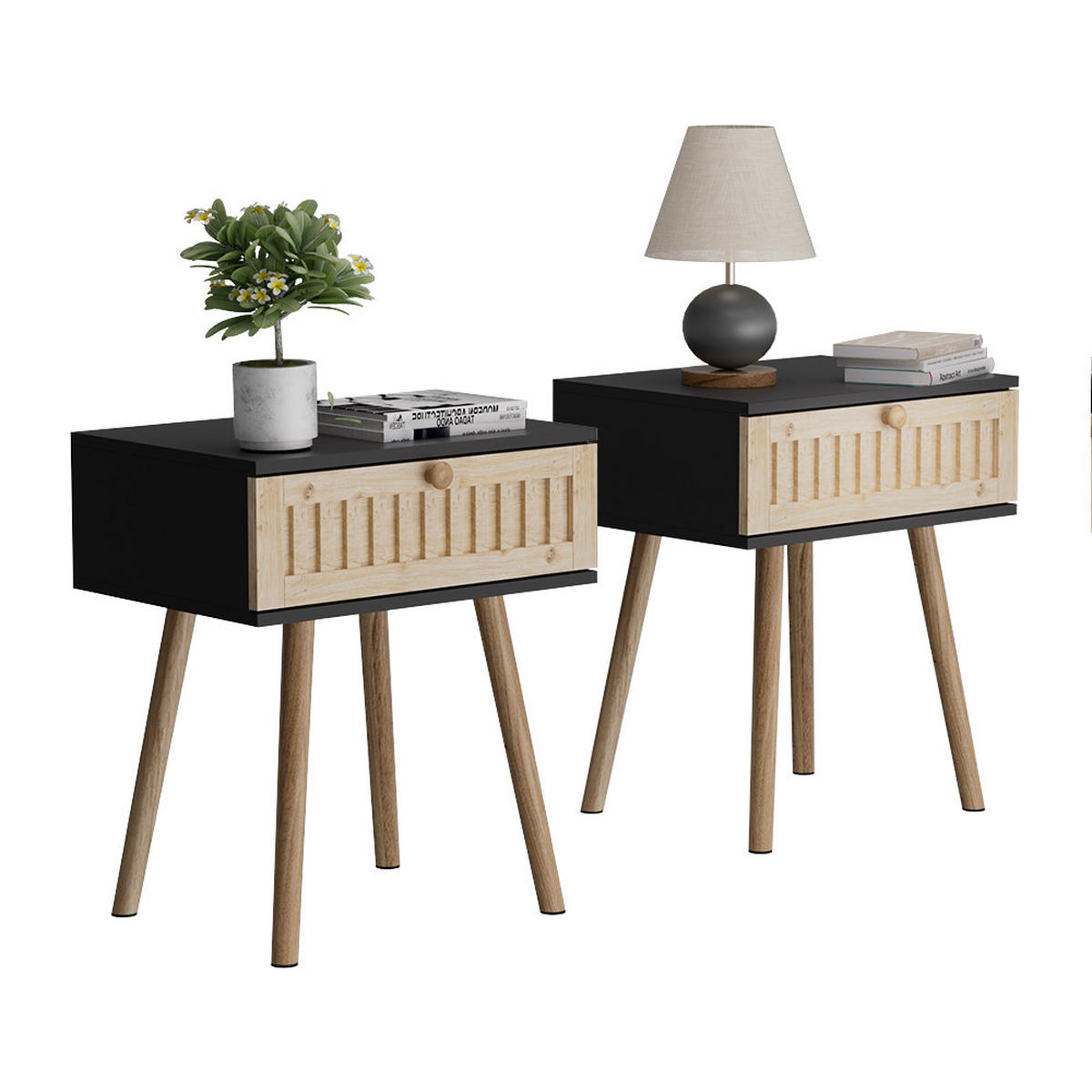 NACHTTISCH Holk Anthrazit/Kiefer 40 x 47 cm 2-er Set - Anthrazit/Kieferfarben, Holzwerkstoff (40/47/30cm) - Vicco