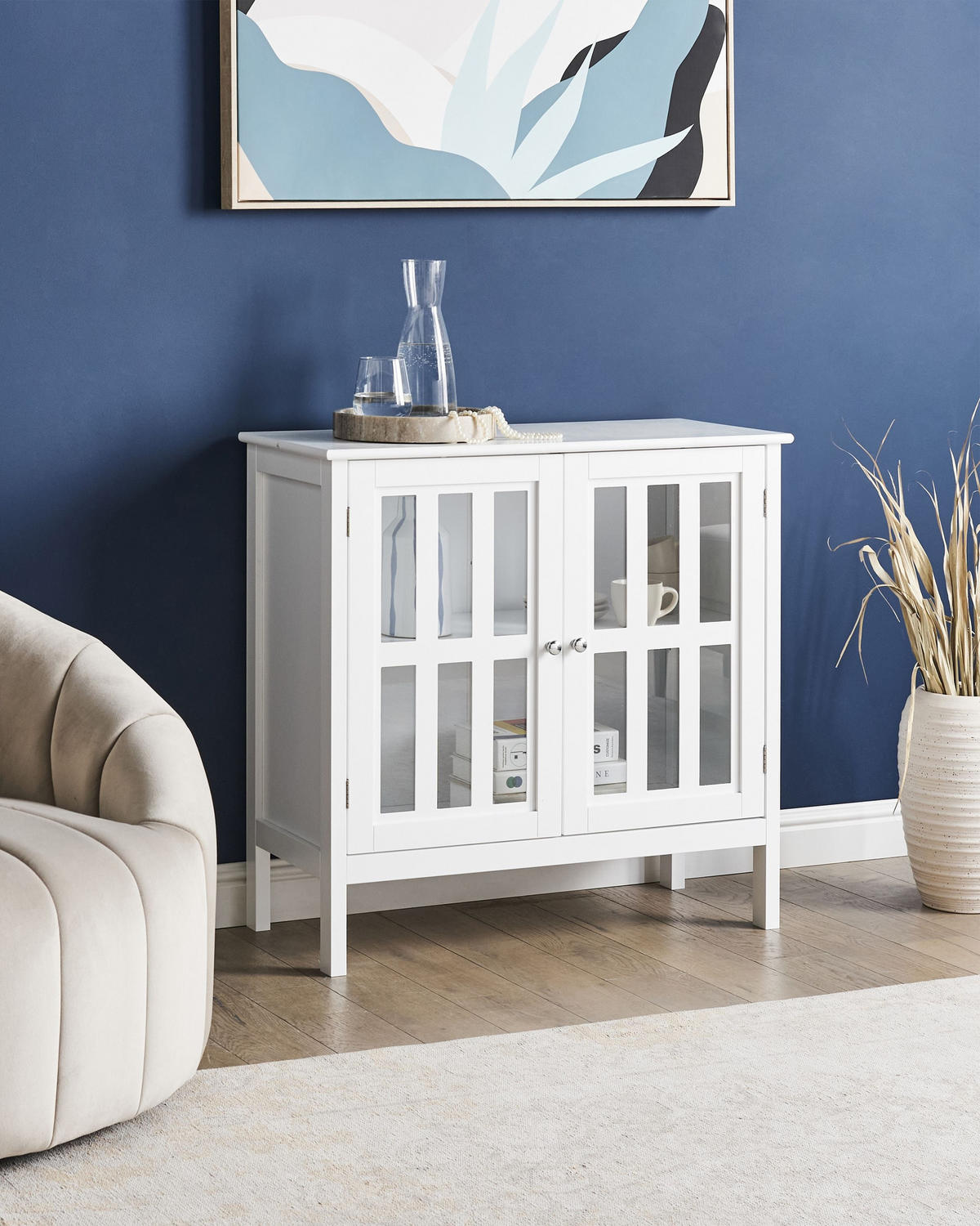 SIDEBOARD se skleněnými dveřmi 80 cm Bílý Miram - bílá, kompozitní dřevo (80/78/36cm) - Beliani