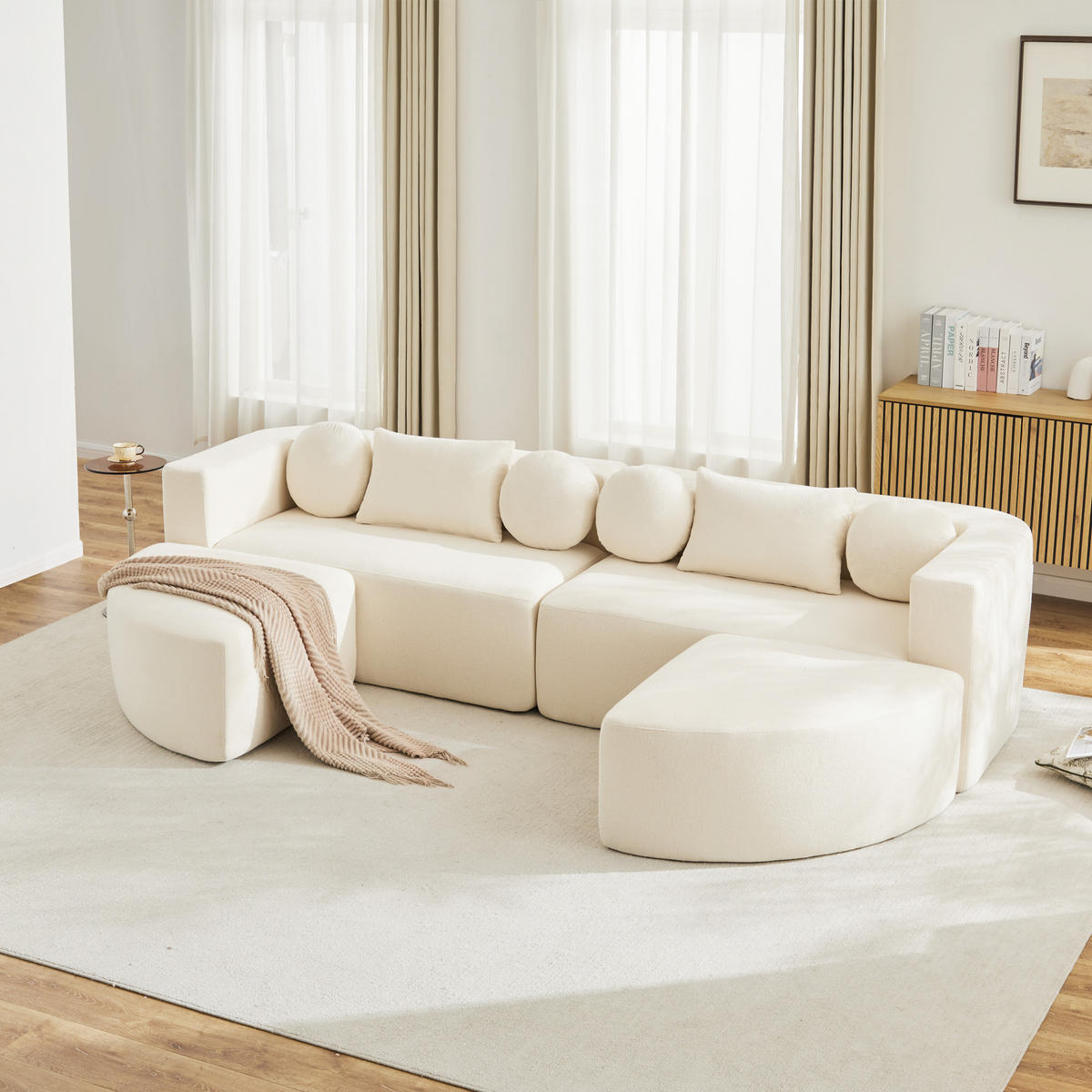 SCHLAFSOFA modular 292x165x68 cm aus Chenille, Beige - Beige, Textil (292/68/165cm)