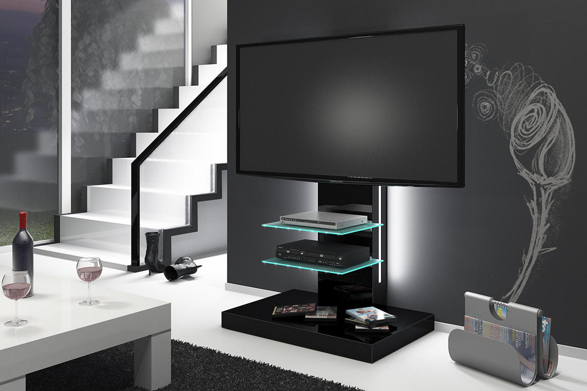 TV RACK rechteckig Schwarz Hochglanz Glas 78/132/54 cm - Schwarz Hochglanz, Holzwerkstoff (78/132/54cm)