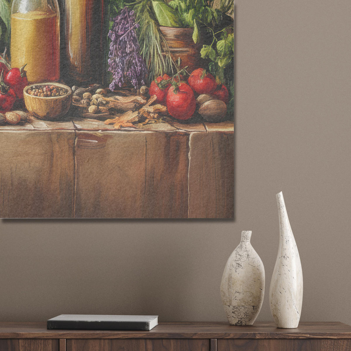 AKUSTIKPANEEL Stilleben - Kräuter - Gewürze - Früchte - Farbenfroh 60x80 cm - Grün, Textil (60/0.9/80cm) - MuchoWow