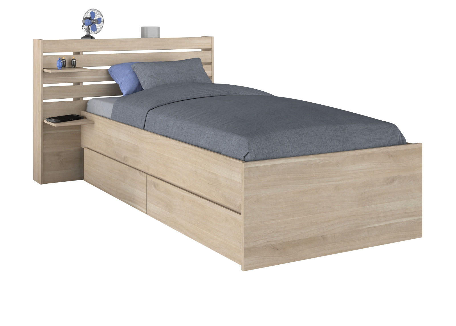 STAURAUMBETT Jugendzimmer Bett 90 x 200 mit 2 x Bettschubkasten - Eichefarben, Holz/Holzwerkstoff (200/90cm) - Parisot Meuble