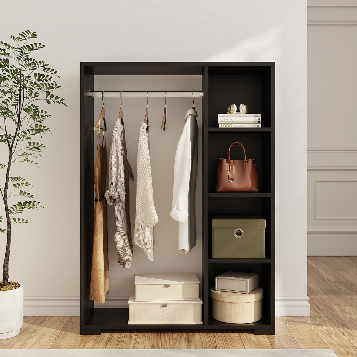 ŠATNÍK Nesbyen - černá, kompozitní dřevo/plast (90/126/30cm) - [en.casa]