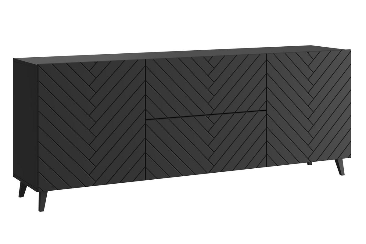 KOMMODE Phuket Graphit Schwarz / Fischgrätenmuster 180 / 39 / 69cm - Graphitfarben/Schwarz, Holz/Holzwerkstoff (180/69/39cm) - Feldmann-Wohnen