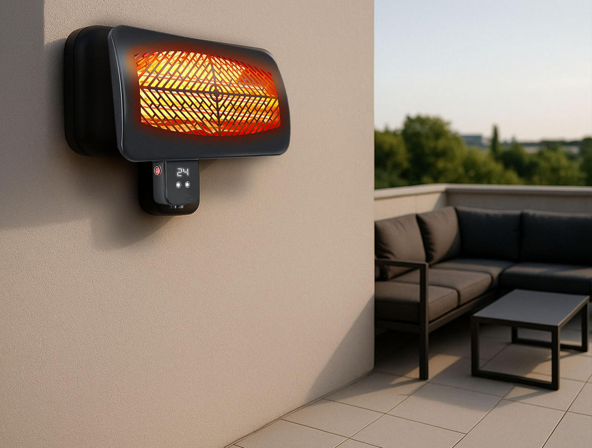 HALOGEN-HEIZUNG für Wandmontage Schwarz für Außenbereich und Bad 2000 W - Schwarz, Kunststoff/Metall (43/32/18cm) - Purline