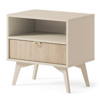 NACHTTISCH Silva in der Farbe Sandbeige + Scandi-Fischgrätmuster mit Ablage und Schublade - Beige/Goldfarben, Holz/Holzwerkstoff (54/54/38cm) - Ravio