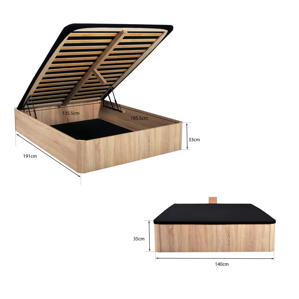 BETT SPIRO mit Lattenrost/ 140x190 - Eiche Hell Dekor - Sonoma Eiche, Holzwerkstoff (140/190cm) - Weber Industries