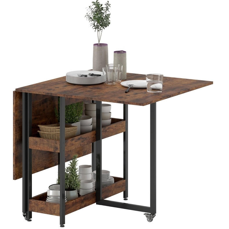 KLAPPTISCH 133,4/80/75 cm mit Ablagen und Rollen – platzsparend für 2–4 Personen - Braun, Holz (133.4/80/75cm) - BEAOK
