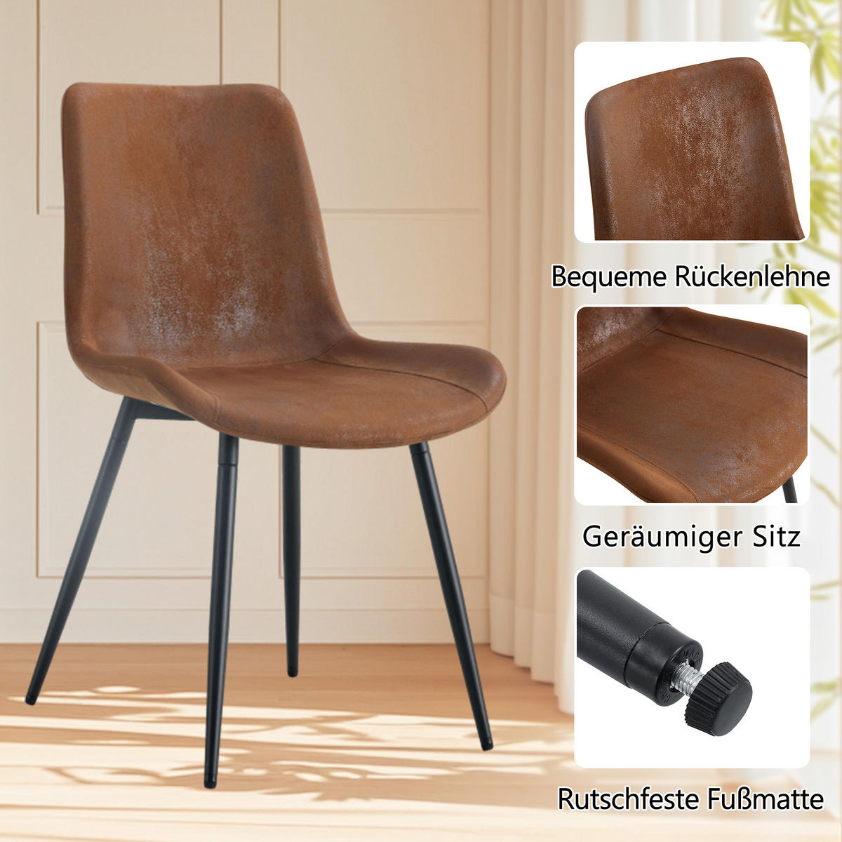 ESSGRUPPE DE-39372 5-teilig, mit 4 Stühlen und Glasplatte Braun - Braun, Metall (100/76/100cm) - ComfortXL