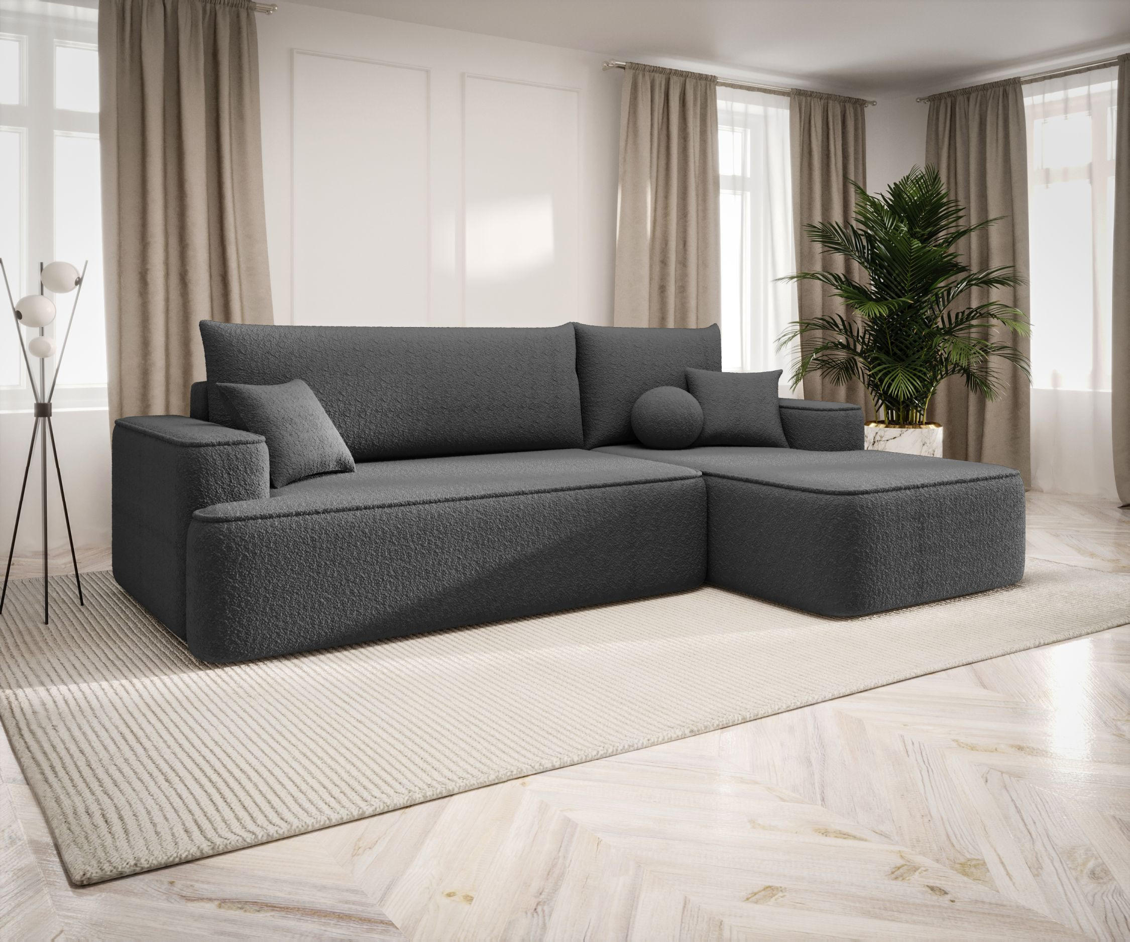 ECKSOFA mit Schlaffunktion FIGO Quelle 92 Rechts - Dunkelgrau, Textil (250/150cm) - Bedante