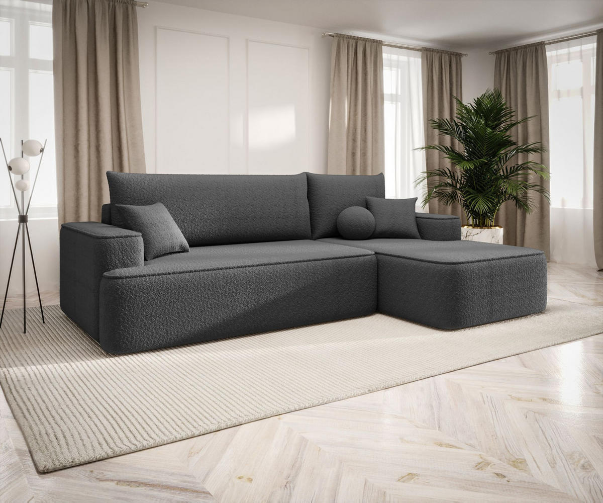ECKSOFA mit Schlaffunktion FIGO Quelle 92 Rechts - Dunkelgrau, Textil (250/150cm) - Bedante