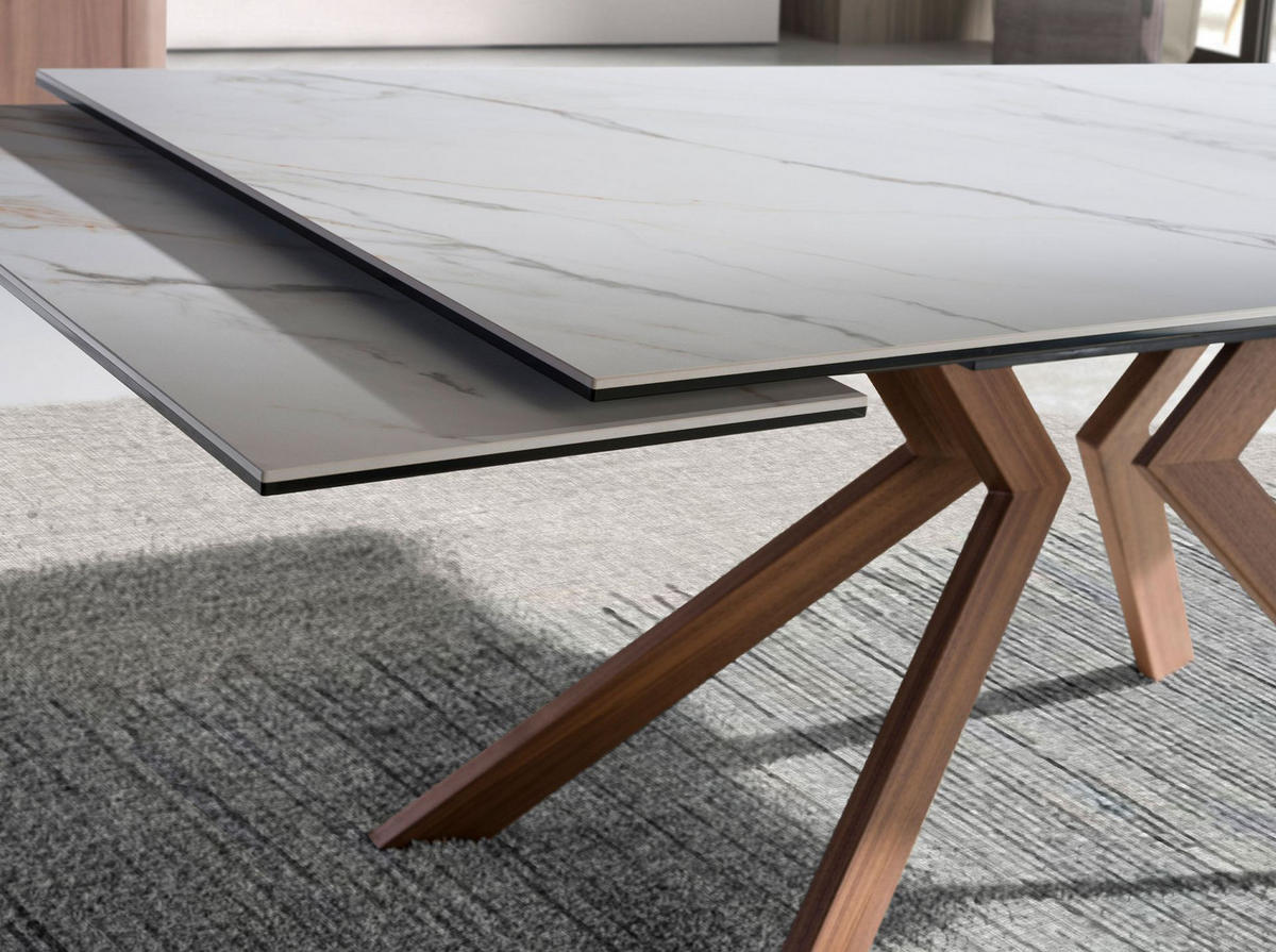 ESSTISCH Rechteckiger ausziehbarer Esstisch aus Porzellanmarmor und Stahl in Walnussoptik 180/90/76 cm - Walnussfarben/Schwarz, Stein (90/180/76cm) - ANGEL CERDA