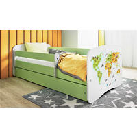 KINDERBETT Landkarte 70x140 cm mit Schublade, Rausfallschutz & Lattenrost, Grün - Grün, Holzwerkstoff (70/140cm) - RAUMHIRSCH FURNITURE