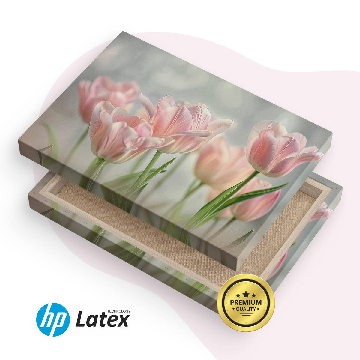 LEINWANDBILD für Wohnzimmer Blumen Tulpen Blätter Natur 120cm x 80cm - Weiß/Rosa, Textil (120/80cm) - Muralo