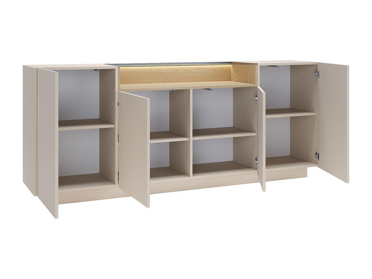 SIDEBOARD - 203 cm x 39.5 cm - glas - beige, naturfarben hell Alivento - Beige/Naturfarben, Glas/Holz (203/83/39.5cm) - Vente-Unique