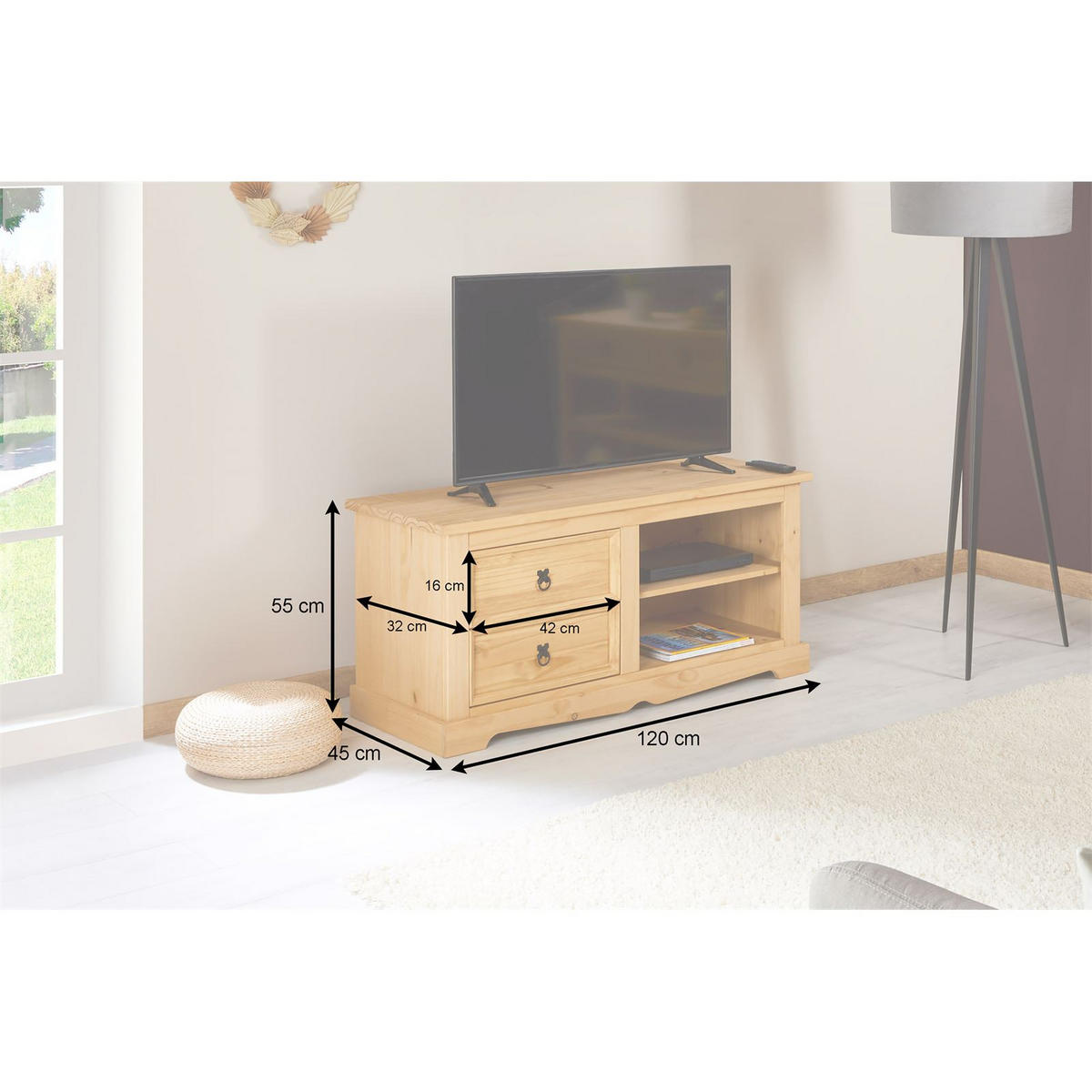 LOWBOARD TEQUILA - Naturfarben, Holz (120/55/45cm) - IDIMEX