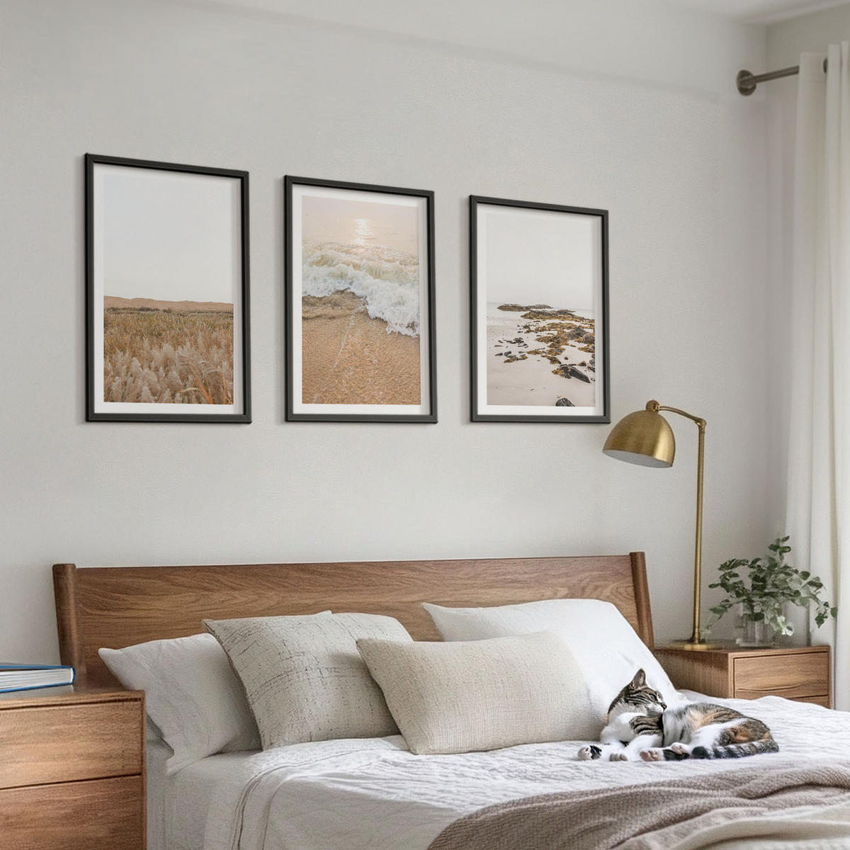 WANDBILDER 3er-Set - 40x60 cm Schwarzer Rahmen - Strandwellen, Steine, Sommer - Schwarz, Kunststoff (40/60cm) - ArtPrintCave