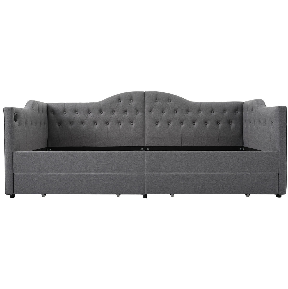 DNEVNI krevet od lana 90x190 cm sivi s USB i Type-C priključkom, 2 ladice i bočnim džepovima - siva, tekstil (90/190cm) - Modfu