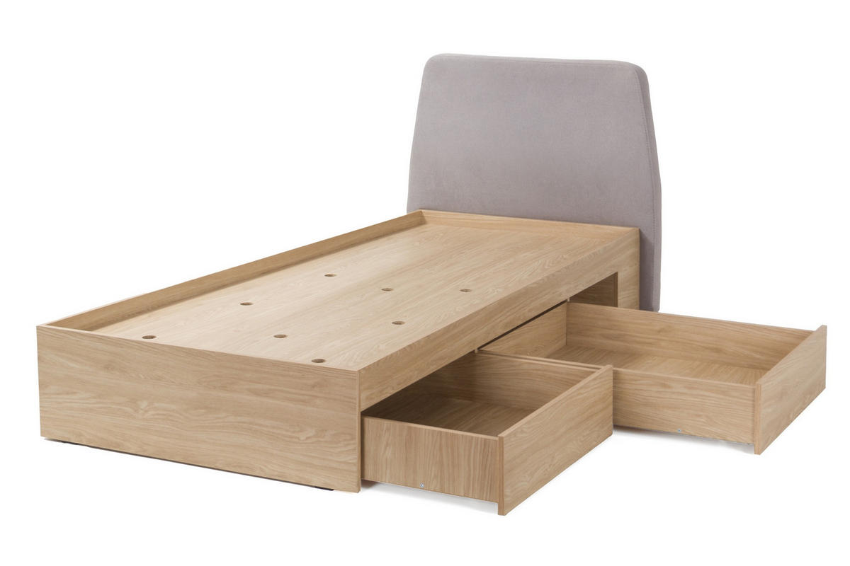 JUGENDBETT ALBI 90/200 in Geölte Eiche / Grau - Eichefarben/Grau, Holzwerkstoff (90/200cm) - Deine Möbel 24