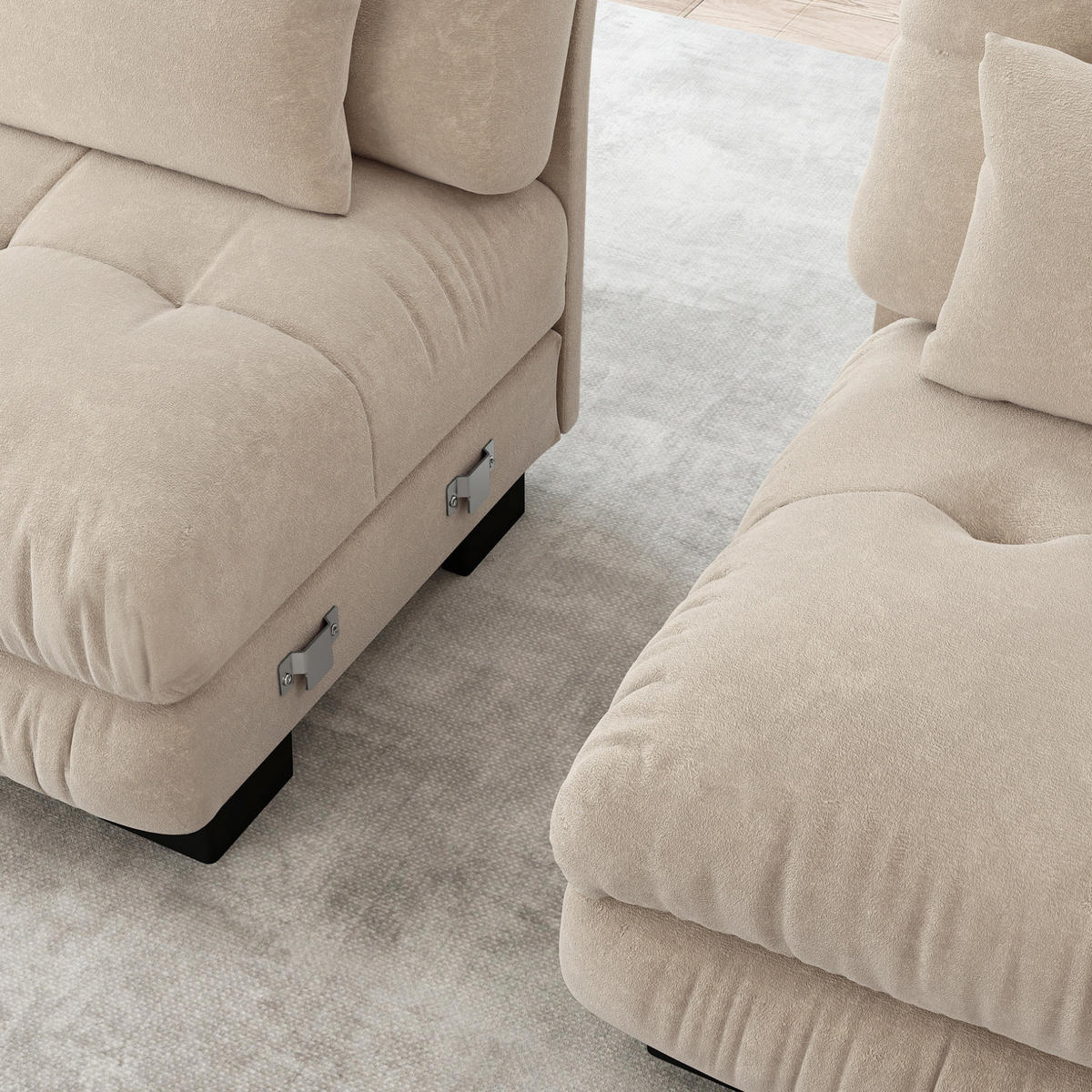 SOFA modular mit Tiefensitz Chenille Light Coffee - Beige, Kunststoff (77/81/313cm) - Meubliv