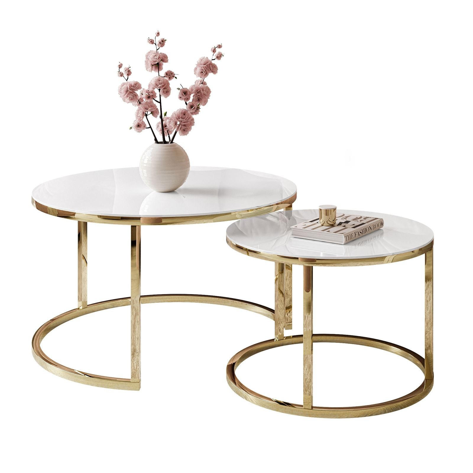 Lookway Couchtisch Gold, Weiß 70x47x70 cm