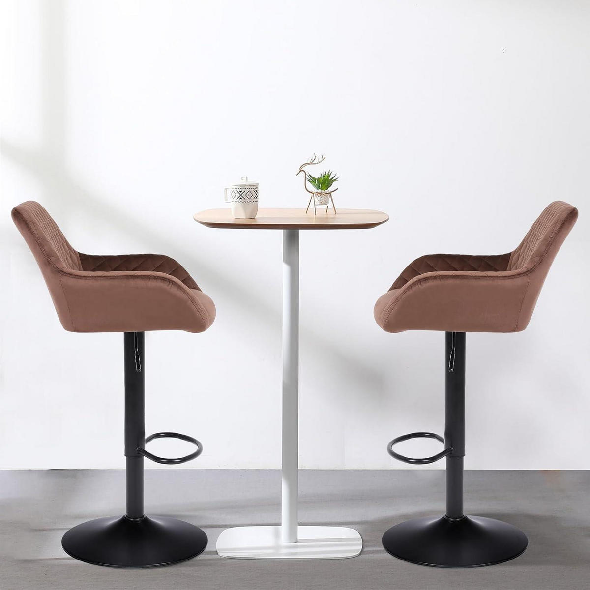 BARHOCKER 3er Set Samt Braun Höhenverstellbar Drehbar - Braun, Textil (51/110/38cm)