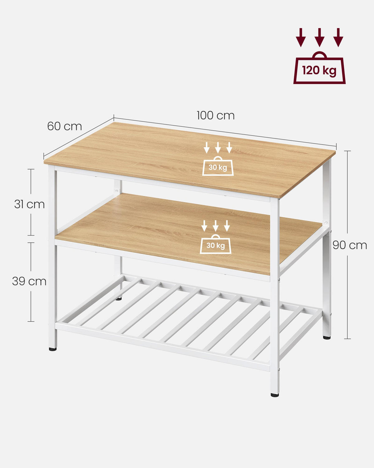 KÜCHENREGAL TALLINN - Weiß, Metall (100/90/60cm) - Hansiro