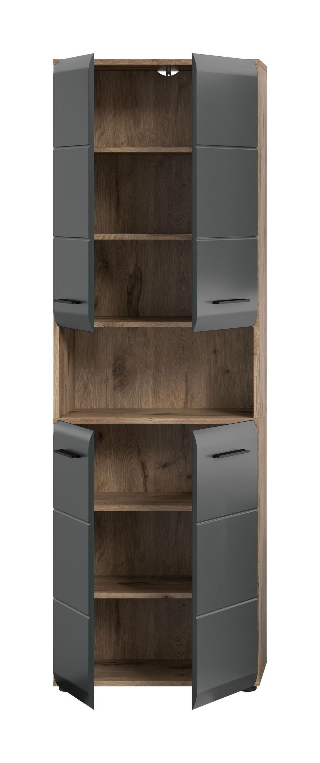 HOCHSCHRANK breit ICE (B/H/T: ca. 60/185/30 cm) in Nox Oak Nachbildung/schwarz matt - Eichefarben, Holz (60/185/30cm)