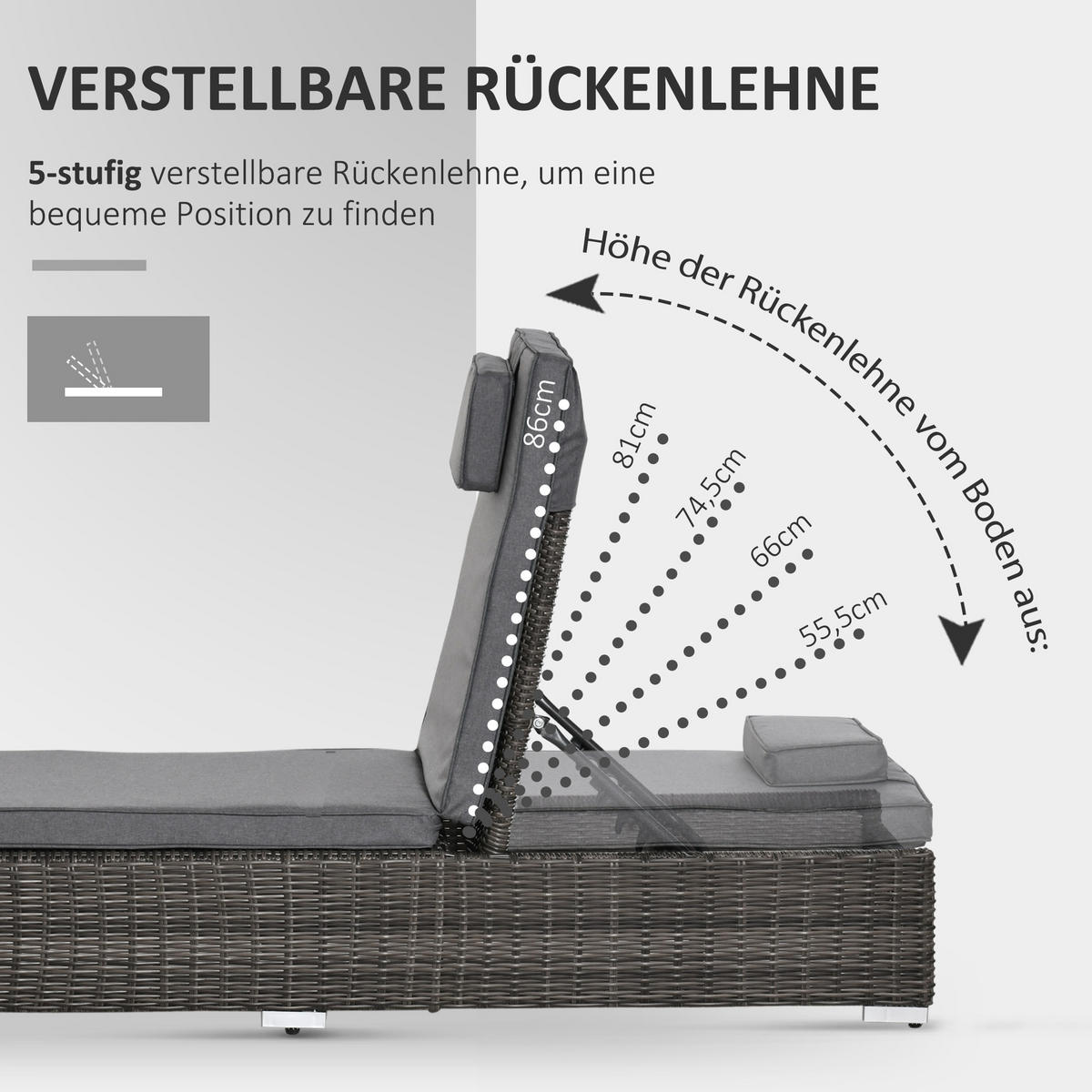 POLY-RATTAN Sonnenliege 3-tlg. Gartenliege Aluminium Grau - Grau, Kunststoff (60/91/195cm) - Outsunny