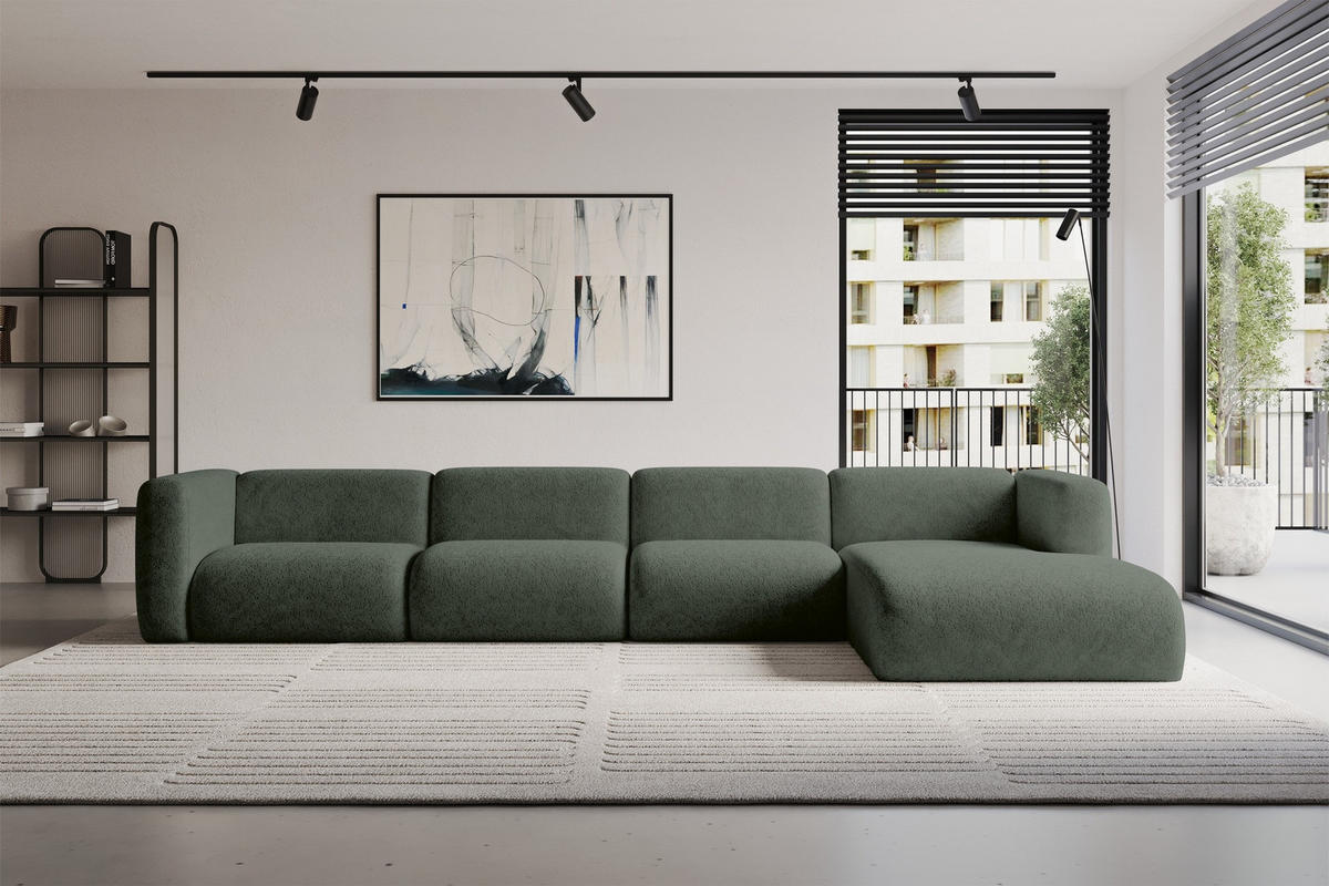 ECKSOFA Ottomane Rechts MIRA-L3 409x179x70 Grün Velours - Schwarz/Grün, Holzwerkstoff/Kunststoff (409/179cm) - ALTDECOR