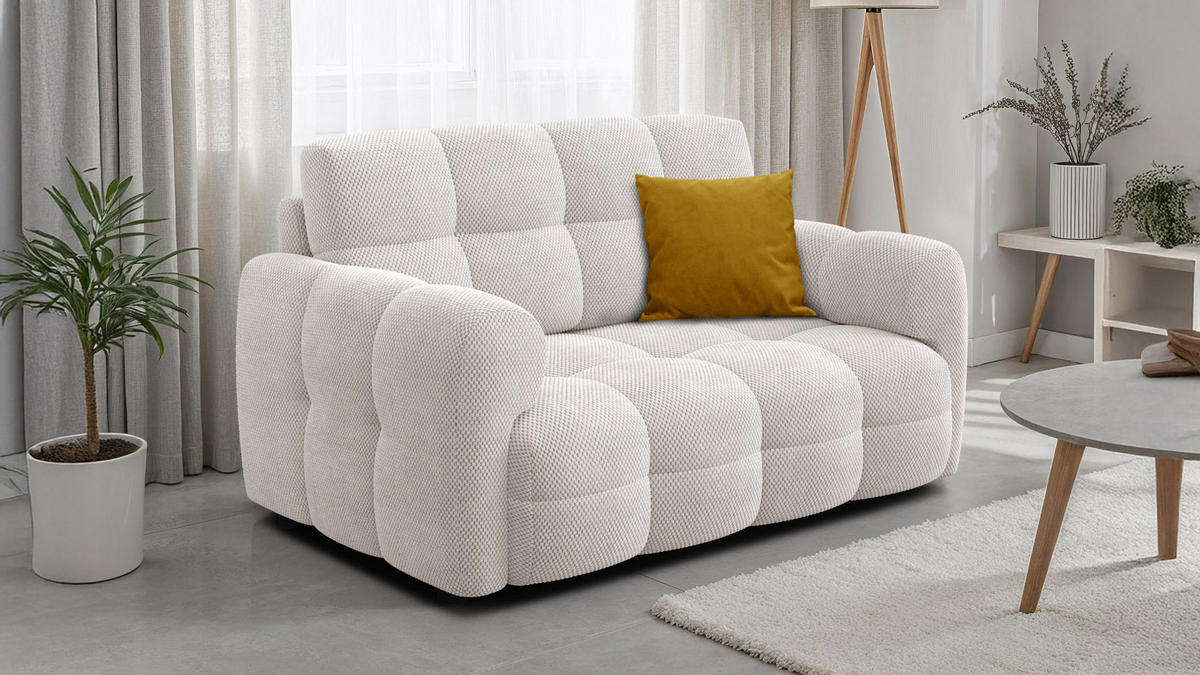 SOFA MELLOW 2-Sitzer, creme - Creme/Schwarz, Holz/Textil (153/87/98cm) - Courtois Laville