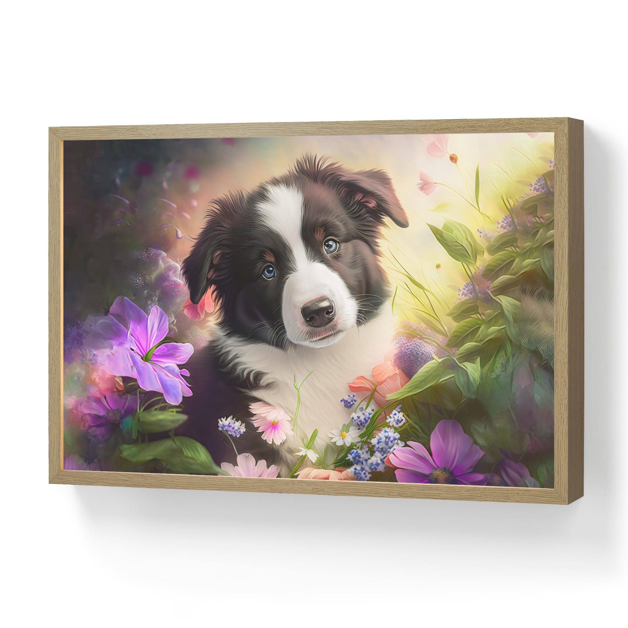 NACHTTISCHLAMPE MIT AKKU Welpe - Sonne - Blumen - Natur - Border Collie - Hund 60x40 cm - Violett, Holzwerkstoff (8/60/40cm) - OnlyWow