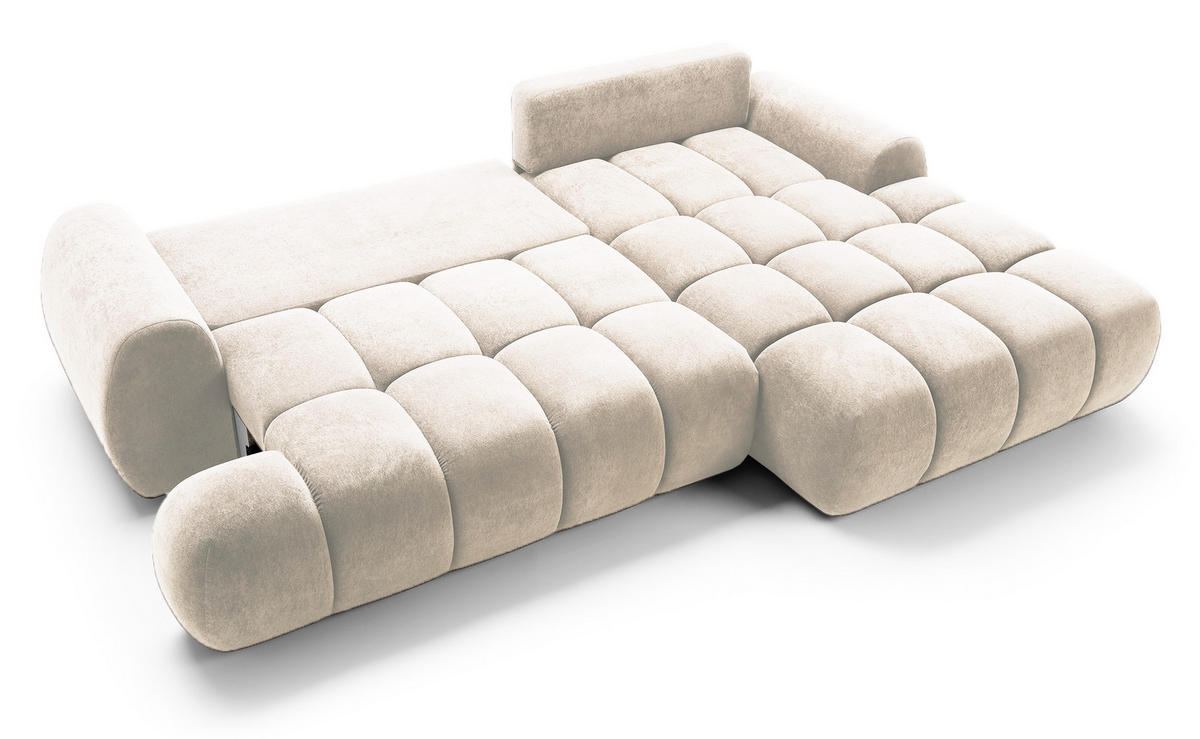 ECKSOFA 280 cm Valerio mit Bettkasten, 280 cm, Rechts, Schlaffunktion, Vanille - Ecru, Holz (177/280cm) - Emporius