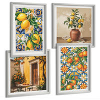 BILDER SET 4er Set - 50x50 cm & 40x60 cm Silberner Rahmen - Zitronenorange Blütenmuster - Silberfarben, Kunststoff (50/50cm) - TULUP